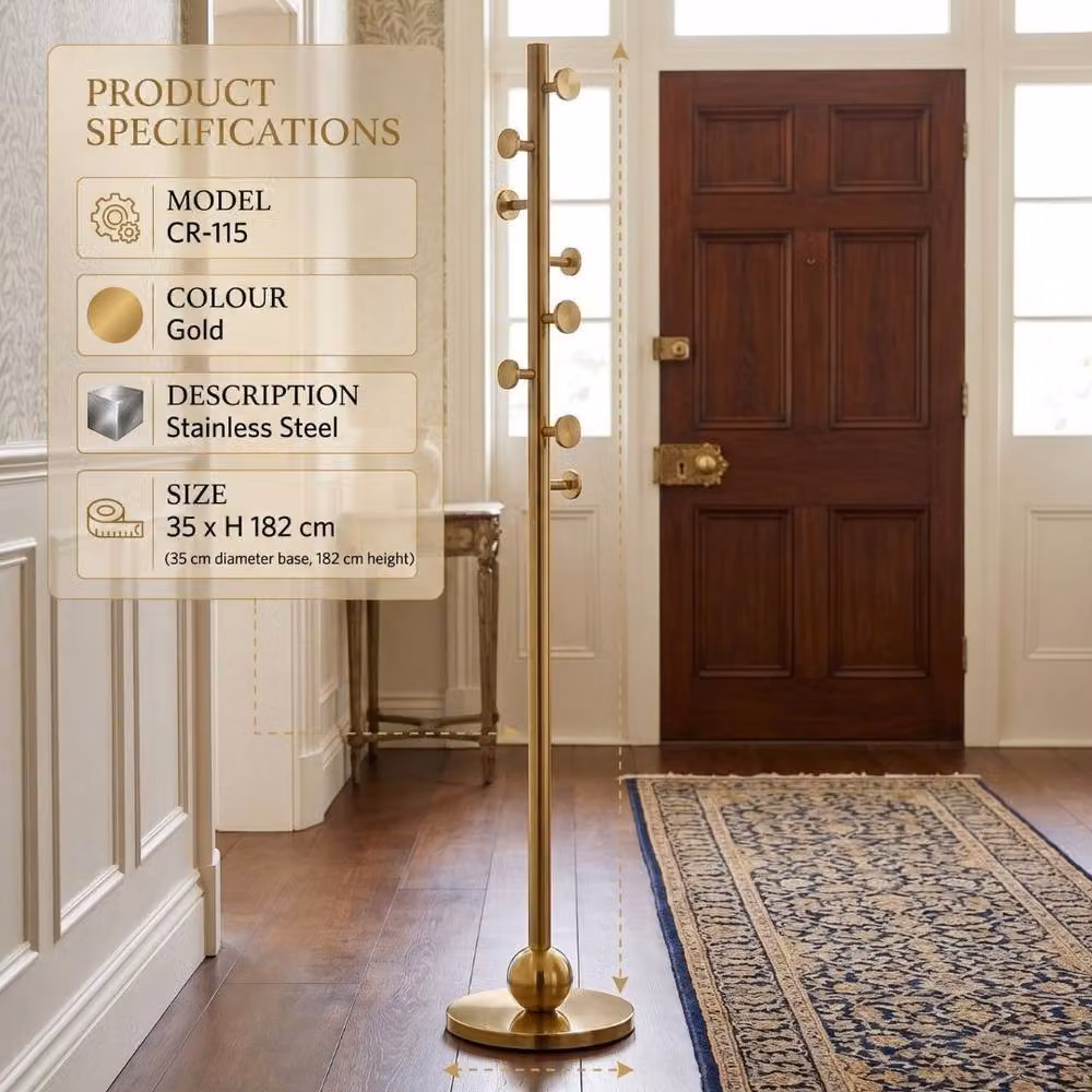 HOME LUXE INTERIOR Luxury Gold Stainless Steel Freestanding Coat Rack Stand, Height: 182 cm – 4