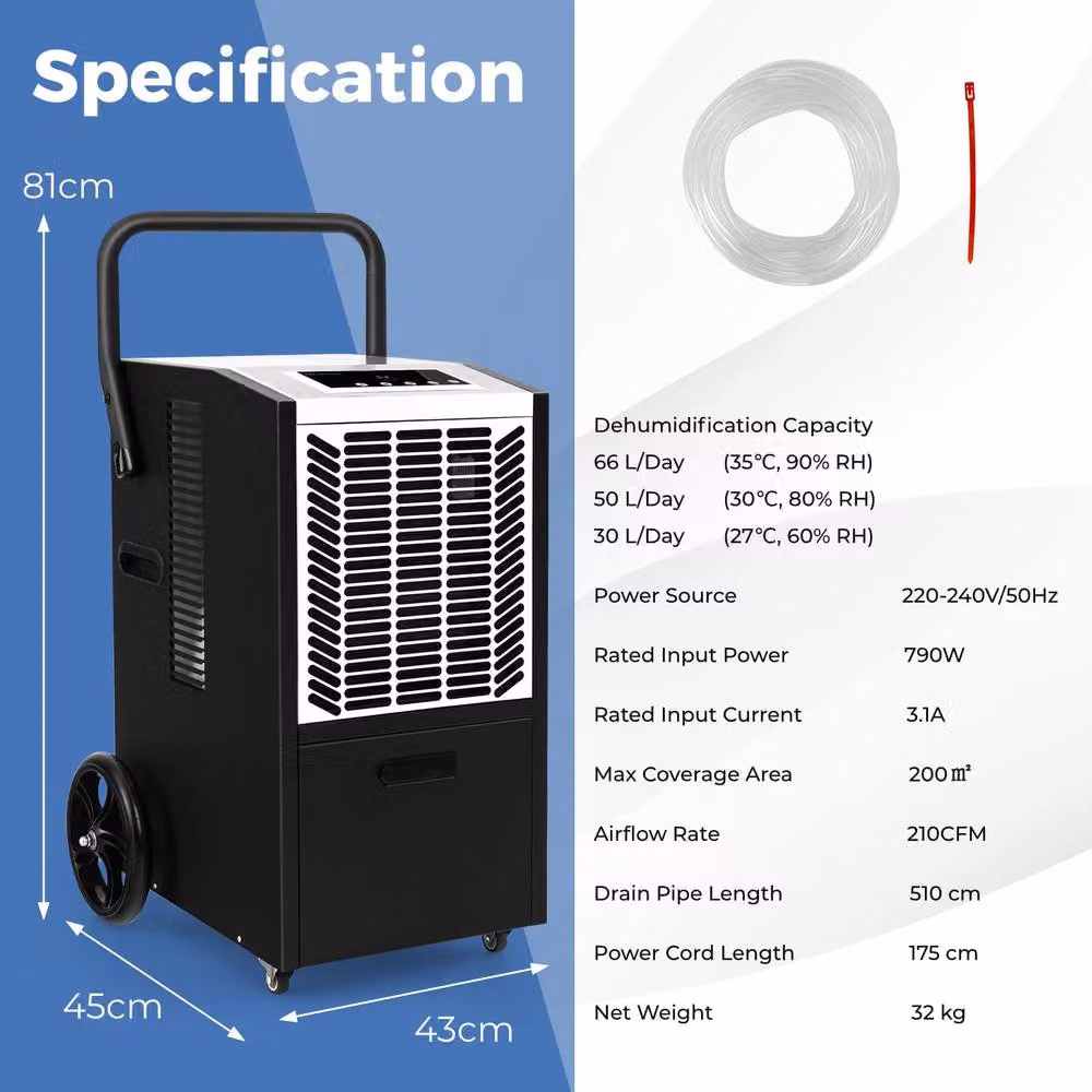 Costway 66L Commercial and Industrial Dehumidifier in Black – 2
