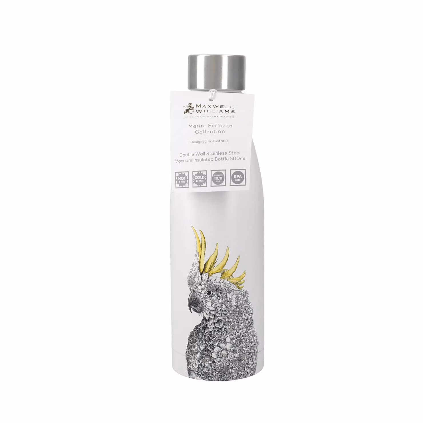 Maxwell & Williams Marini Ferlazzo White Sulphur-crested Cockatoo Vacuum Insulated Stainless Steel Bottle, 500 ml – 3