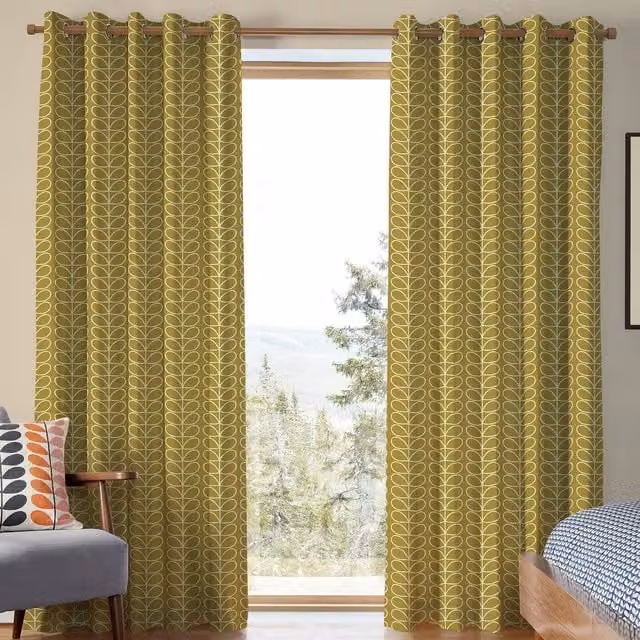 Orla Kiely Linear Stem Made to Measure Blackout Eyelet Curtains in Seagrass Cotton