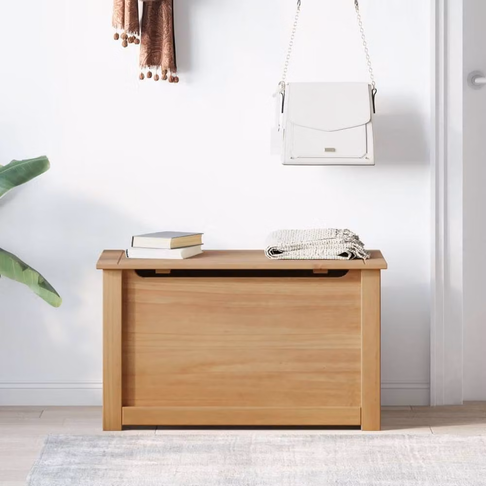 Berkfield Home Panama Storage Chest with Lid in Brown Solid Pine Wood, W/D/H: 79 x 42 x 46 cm – 2