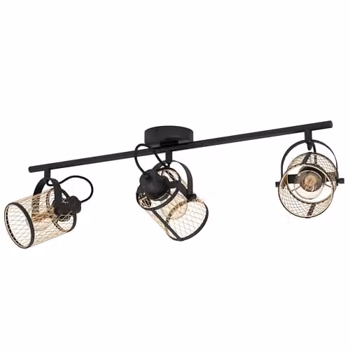 Eglo Dellow Industrial 3-Flame Spotlight Bar Ceiling Lamp in Black and Gold/Brass