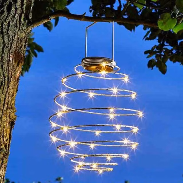 Garden Mile LED Solar Spiral String Light in Silver with Warm White Dusk Sensor