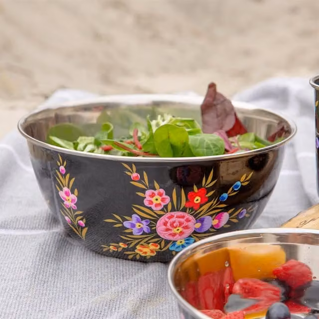 BillyCan Black Floral Stainless Steel Cereal Bowl, Diameter: 21.5 cm
