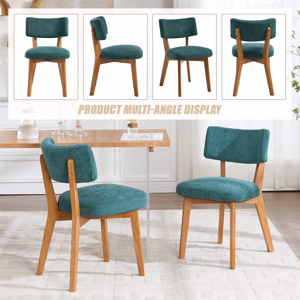 Direct Wicker Set of 2 Mid-Century Green Linen Dining Chairs with Solid Wood Frame – 4