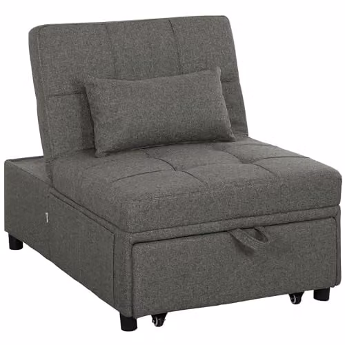 HOMCOM 4-in-1 Convertible Sofa Bed Sleeper Chair in Grey Fabric – 1