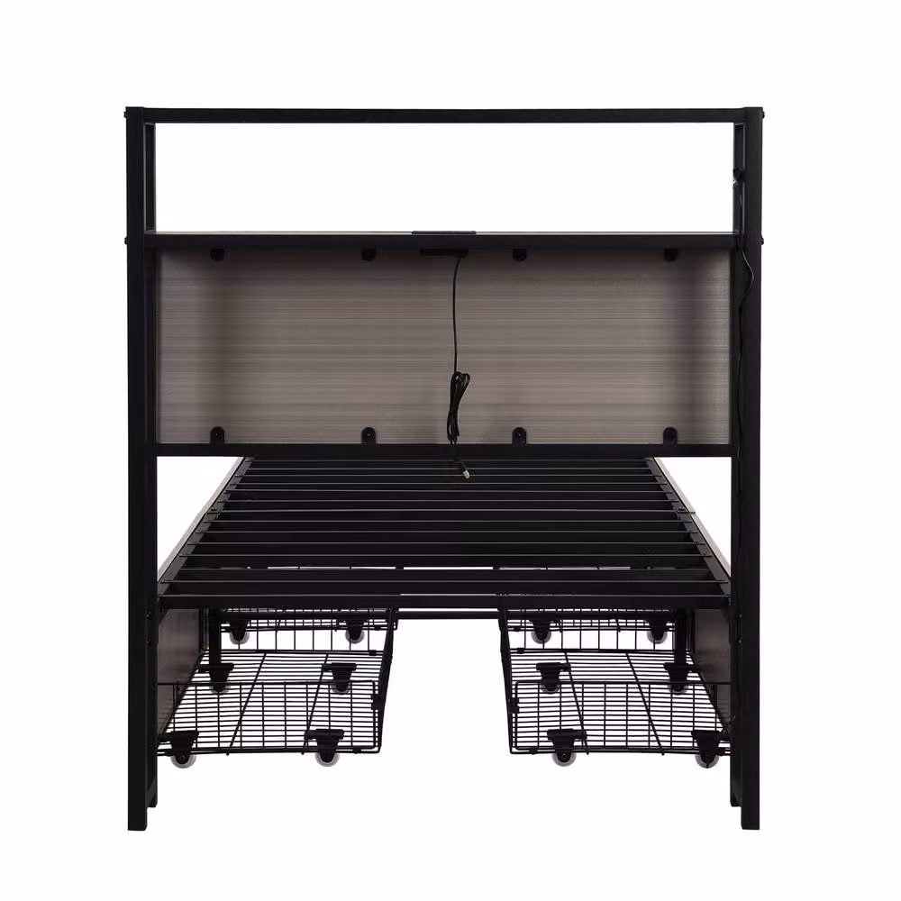 STILVORA Single Bed Frame in Grey with LED Lighting, USB Charging Port and 4 Drawers, W/D/H: 90 x 190 x 105 cm – 7