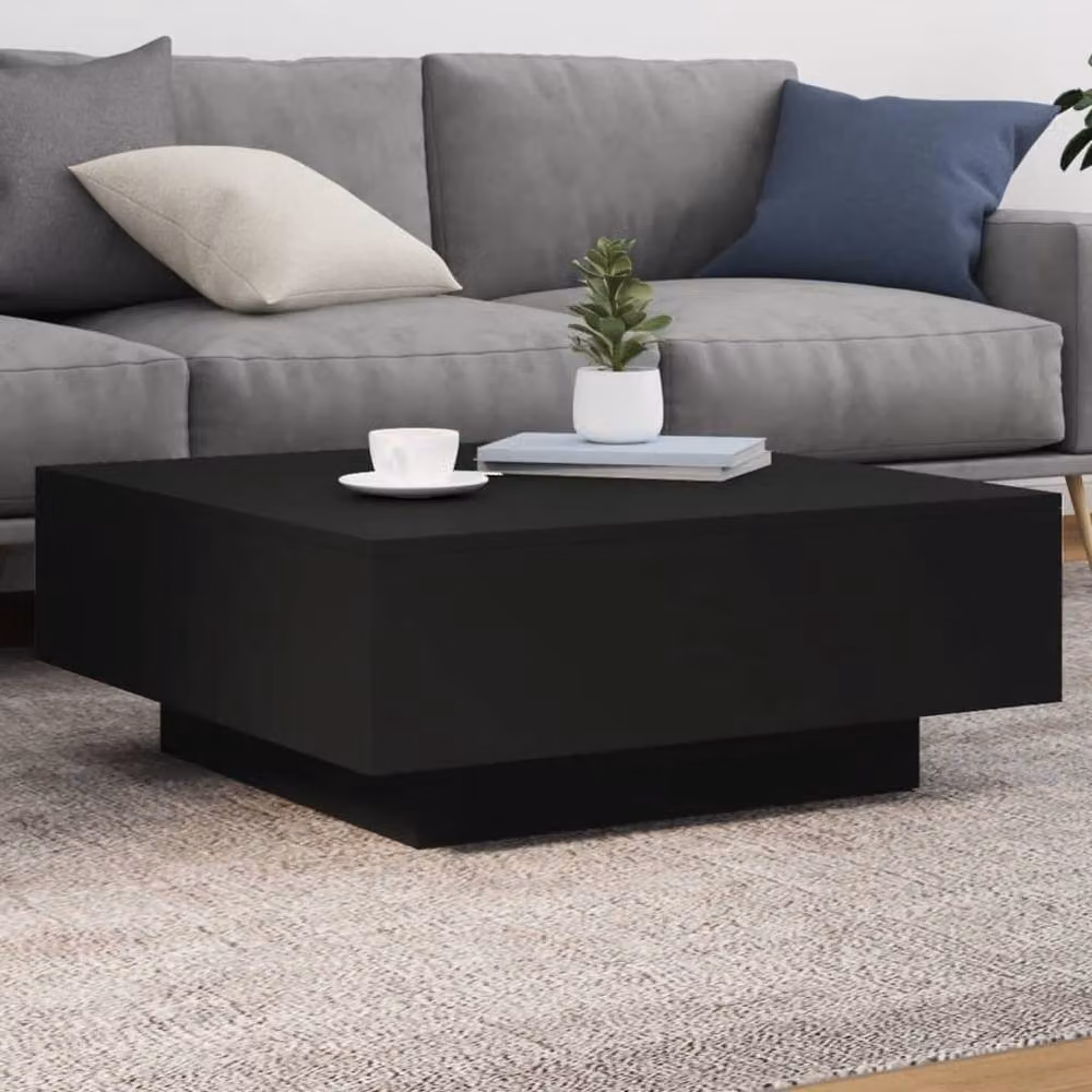 Berkfield Home Modern Square Coffee Table with LED Lights, Black, W/D/H: 80 x 80 x 31 cm – 2