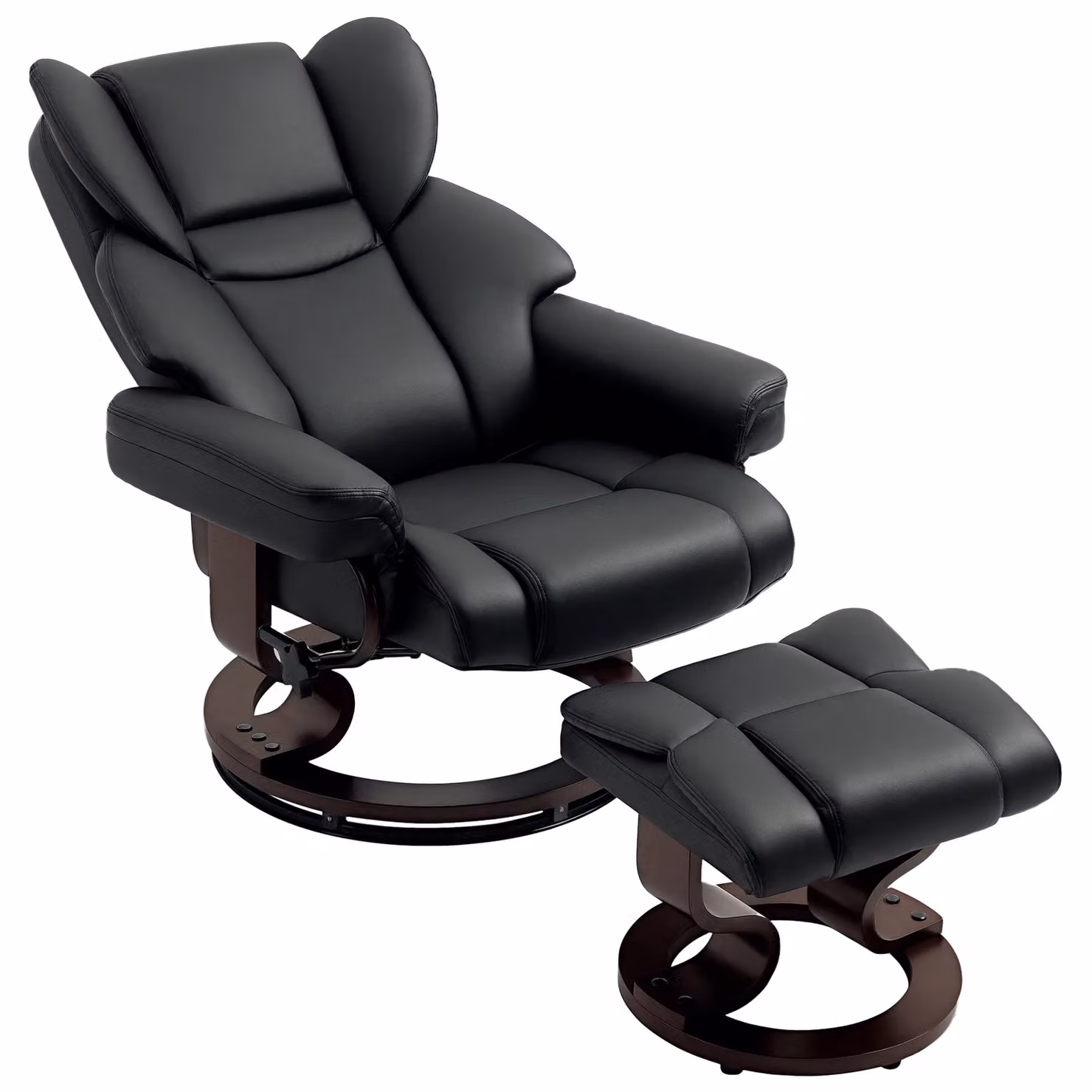 HOMCOM Modern Black Synthetic Leather Manual Reclining Armchair with Integrated Ottoman and Armrests – 2