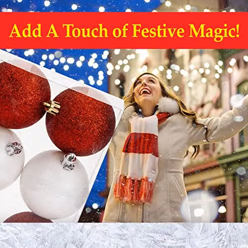 VFM e-Store Red, White and Gold Round Christmas Baubles, 6cm (6 Pack) – 6