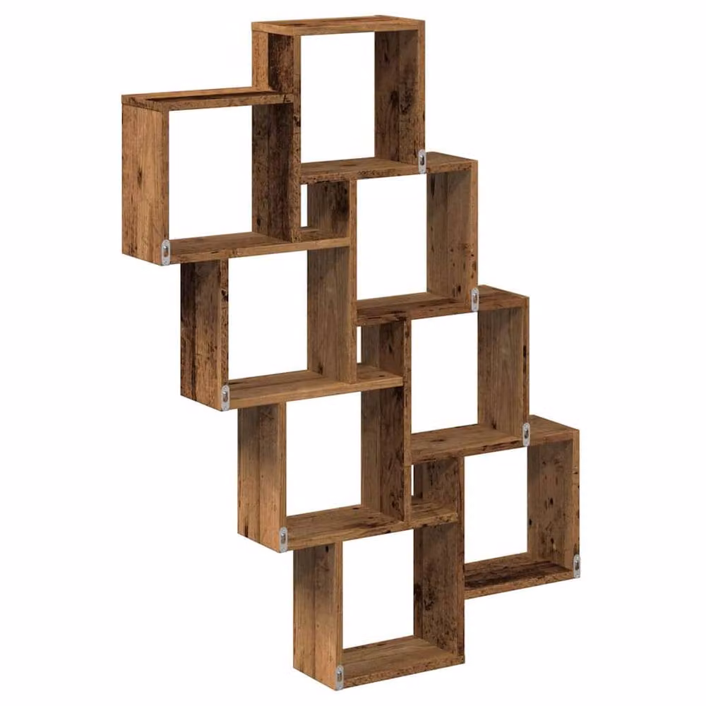 Berkfield Home Wall Mounted Cube Shelf in Brown Old Wood, W/D/H: 90 x 15 x 119.5 cm – 4