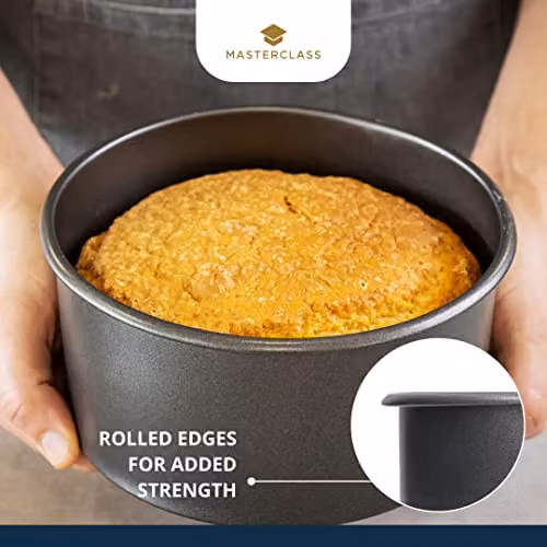 MasterClass Non-Stick Loose Base Round Carbon Steel Deep Cake Tin, Grey, Diameter: 18 cm – 6
