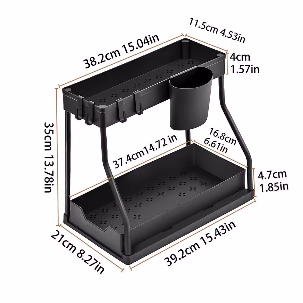 VOGREX 2-Tier Under Sink Pull Out Storage Basket in Black – 2