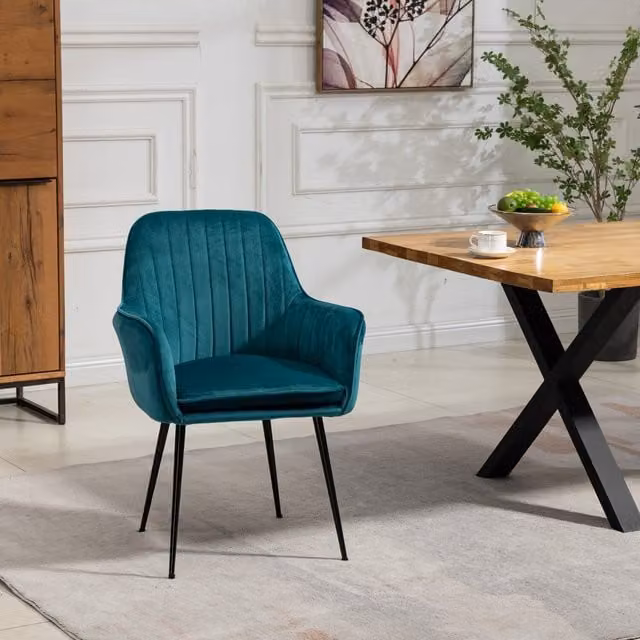 Artemis Home Set of 2 Carrara Velvet Dining Chairs in Petrol Blue