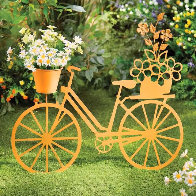 Coopers of Stortford Rusty Metal Bicycle Garden Planter Decoration in Orange and Brown – 1