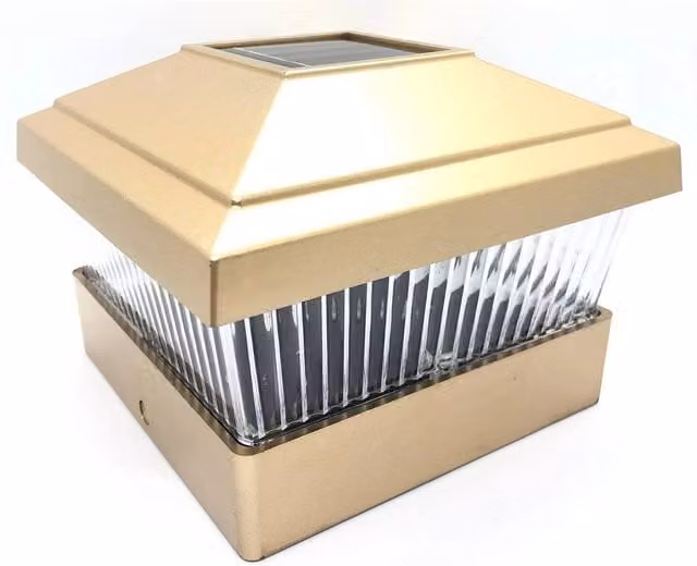 NESTLUNE Solar LED Square Deck Post Cap Lights in Gold for Outdoor Garden Fences
