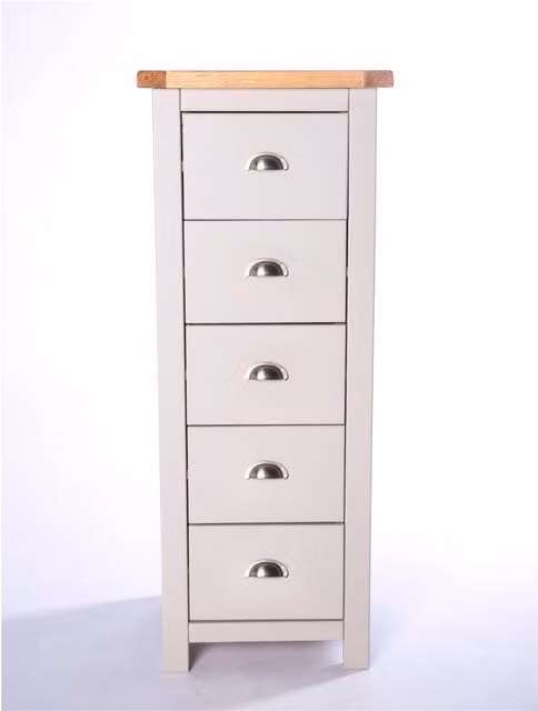 Cabinet Bits Argenta 5 Drawer Narrow Chest of Drawers in Grey with Chrome Handles