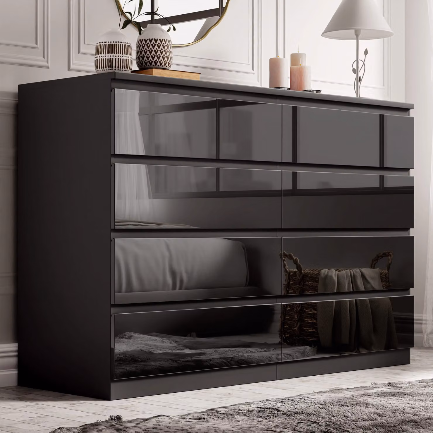 DHS High Gloss 8 Drawer Chest of Drawers in Black
