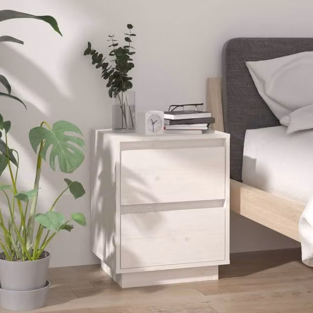 Berkfield Home Elegant Bedside Cabinets, 2 Piece Set, White Solid Pine Wood, W/D/H: 40 x 35 x 50 cm – 1