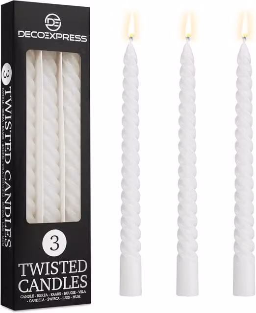 Deco Express White Twisted Non Drip Spiral Dinner Candles, Pack of 3 – 1