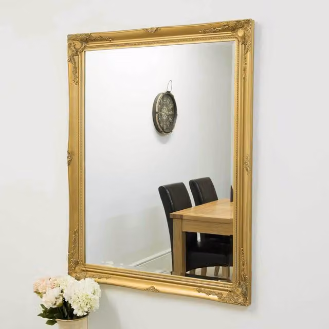 MirrorOutlet Thornton Classic Gold Rectangular Wall Mirror, H 140 cm x W 122 cm x D 1 cm