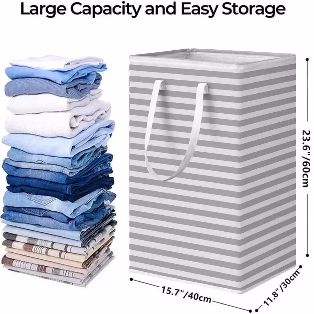 YnysTec 2 Pack Foldable Fabric Laundry Baskets with Handles, 75L, Black and Grey, W: 60 cm x D: 40 cm x H: 30 cm – 2