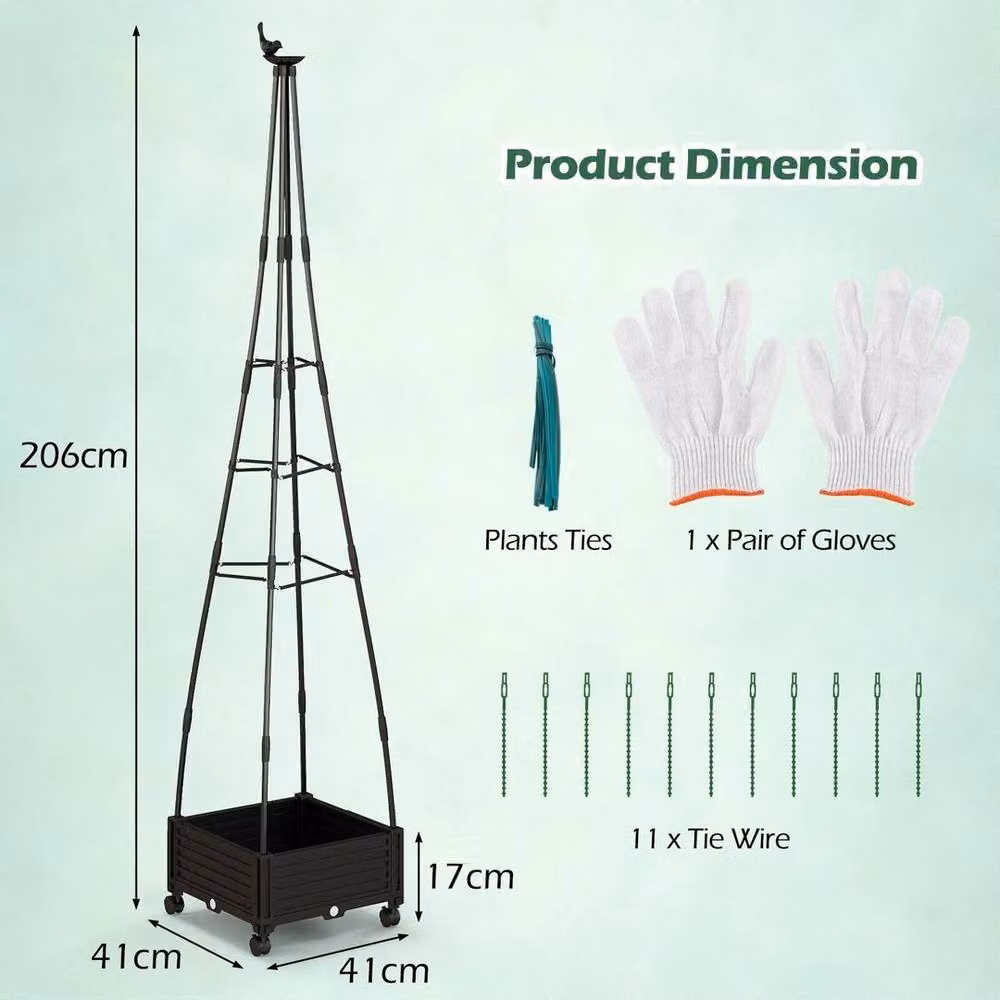 Kelvenix Rolling Raised Garden Bed Planter Box for Climbing Plants, Black, W/D/H: 206 x 41 x 41 cm – 2