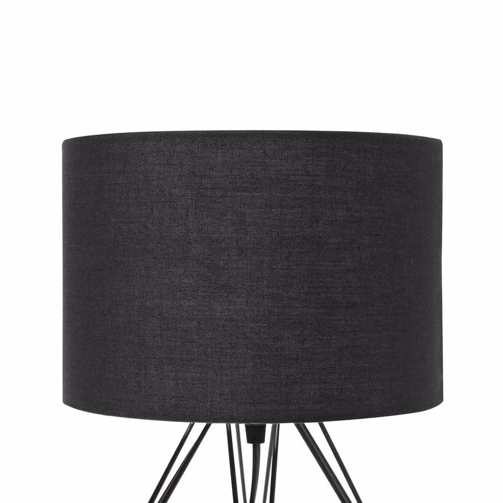 Wyld and Coco Industrial Table Lamp in Black with Metal Wire Cage and Fabric Shade – 4