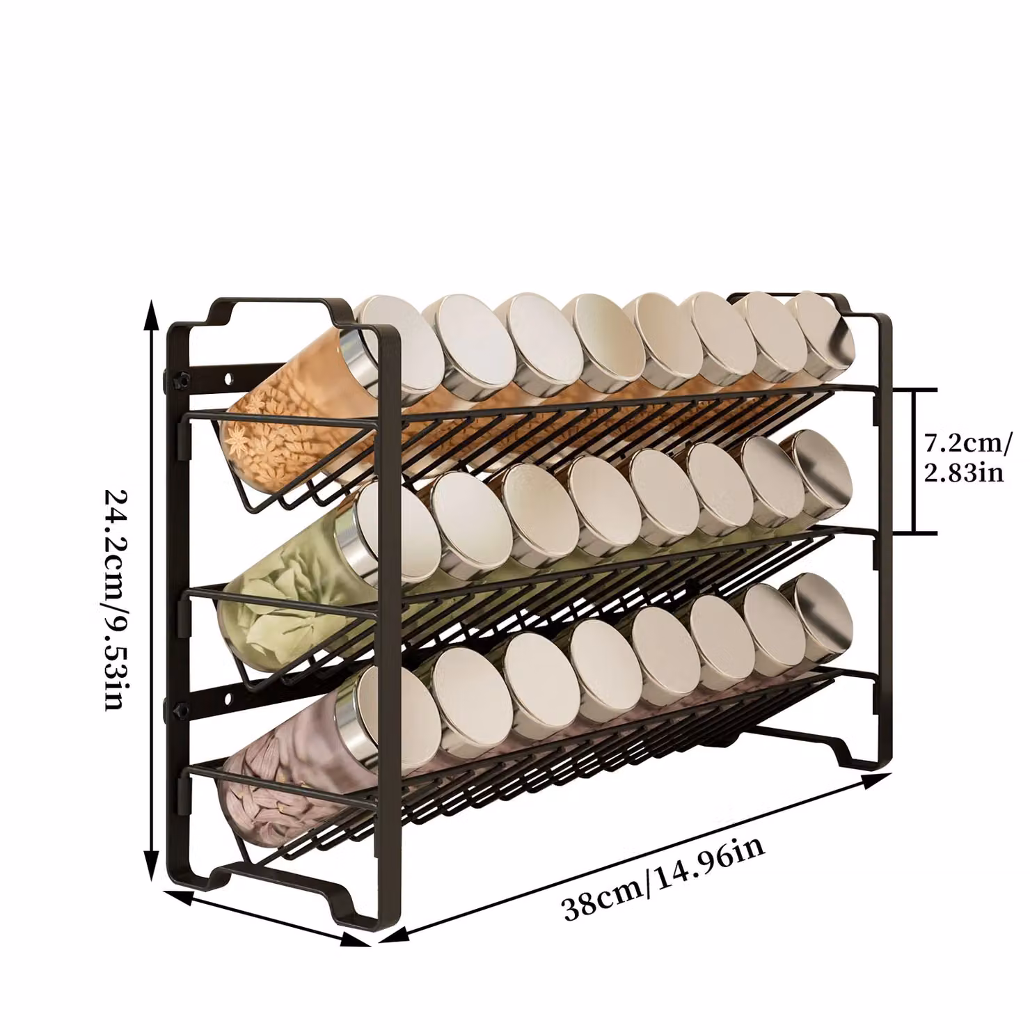 Xample 2 Tier Metal Spice and Herb Jar Rack Free Standing Kitchen Storage Organiser in Black – 5