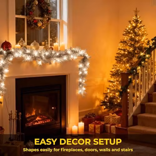 Shatchi 2m Alaskan White Pine Christmas Garland with Warm White LED Lights – 6