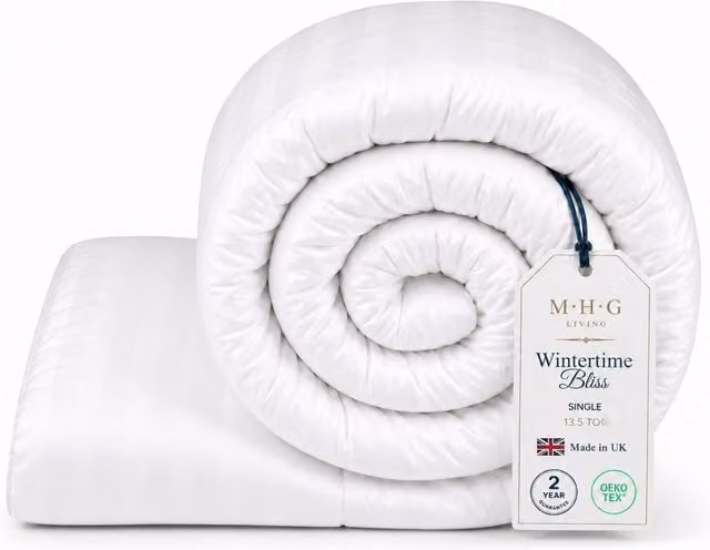 MHG Living 13.5 Tog Winter Microfibre Hollow Fibre Box Stitch Duvet, White, Single