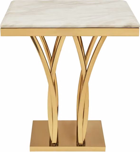 Orsina Square White Marble and Gold Side Table