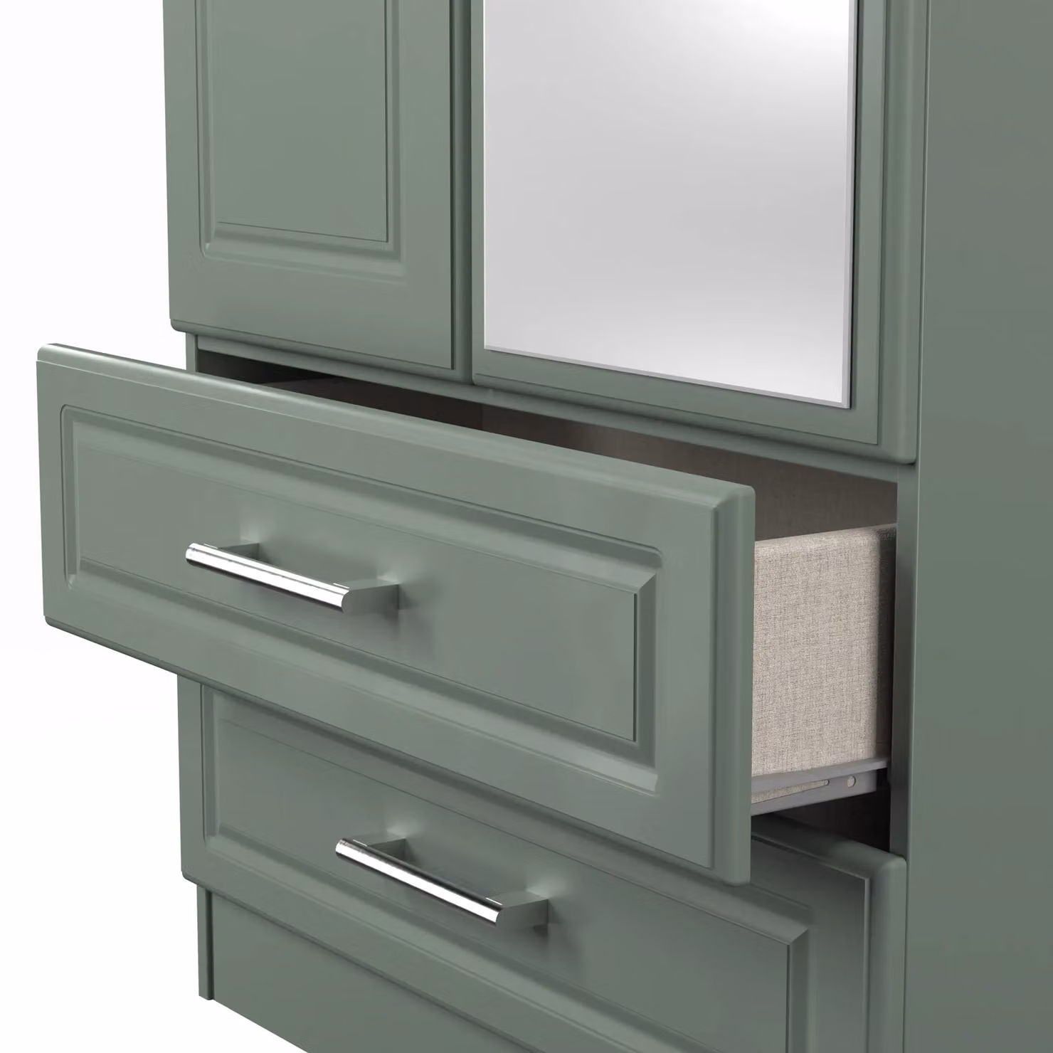 2 U Norfolk Ready Assembled Tall 2 Door Mirrored Wardrobe with 2 Drawers in Pale Green – 3