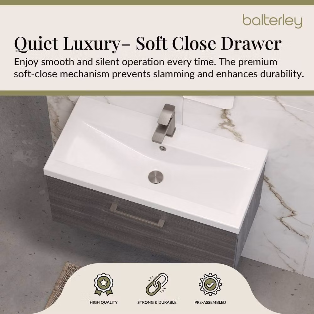 Balterley 800mm Wall Hung 1 Drawer Vanity in Woodgrain Anthracite and Grey with Pewter Handle – 3