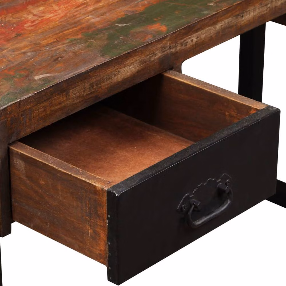 Berkfield Home Beautiful Writing Desk in Brown Reclaimed Wood with 2 Drawers W/D/H: 120 x 50 x 76 cm – 3