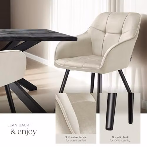 tectake Marilyn Dining Chair with Velvet-Look Fabric and Geometric Pattern in Black/Cream – 2
