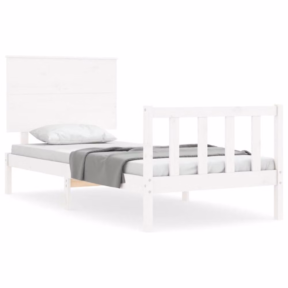Berkfield Home Beautiful Solid Wood Pine Bed Frame with Headboard in White W/D/H: 100 x 205.5 x 82.5 cm – 2
