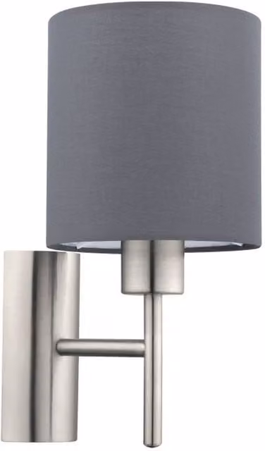 Eglo Pasteri Modern Grey Fabric and Metal Cylinder Wall Light with E27 Socket – 1