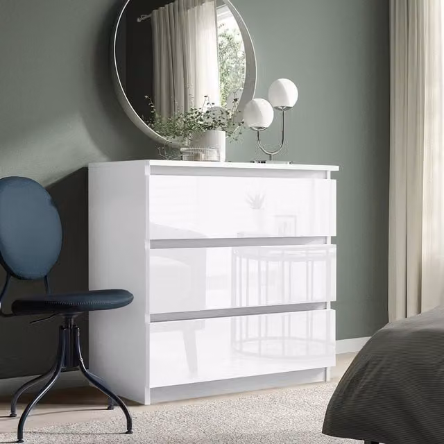 LUXURY LIFE Carlton Gloss 3 Drawer Chest of Drawers in White