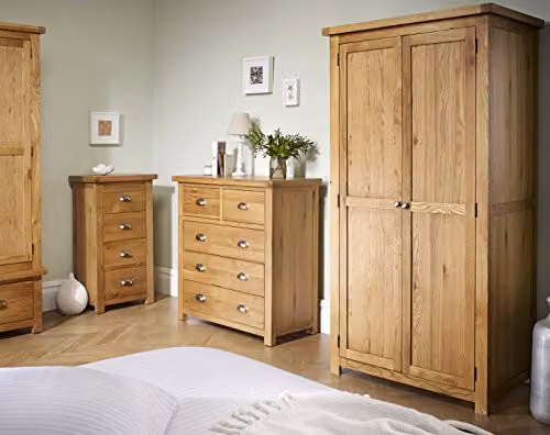 Birlea Woburn 4 Piece Brown Solid Wood Bedroom Furniture Set including Wardrobe, Chest of Drawers and Nightstands – 2