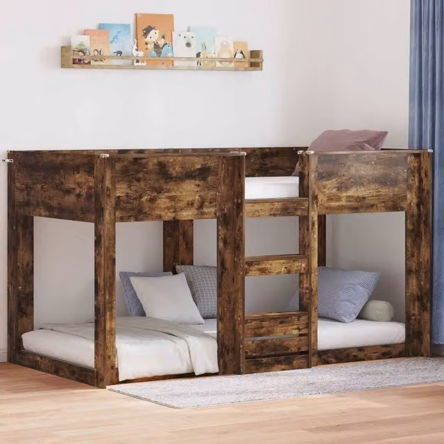 Berkfield Home Modern Two-Level Bunk Bed for Kids in Smoked Oak Brown, W/D/H: 90 x 190 cm