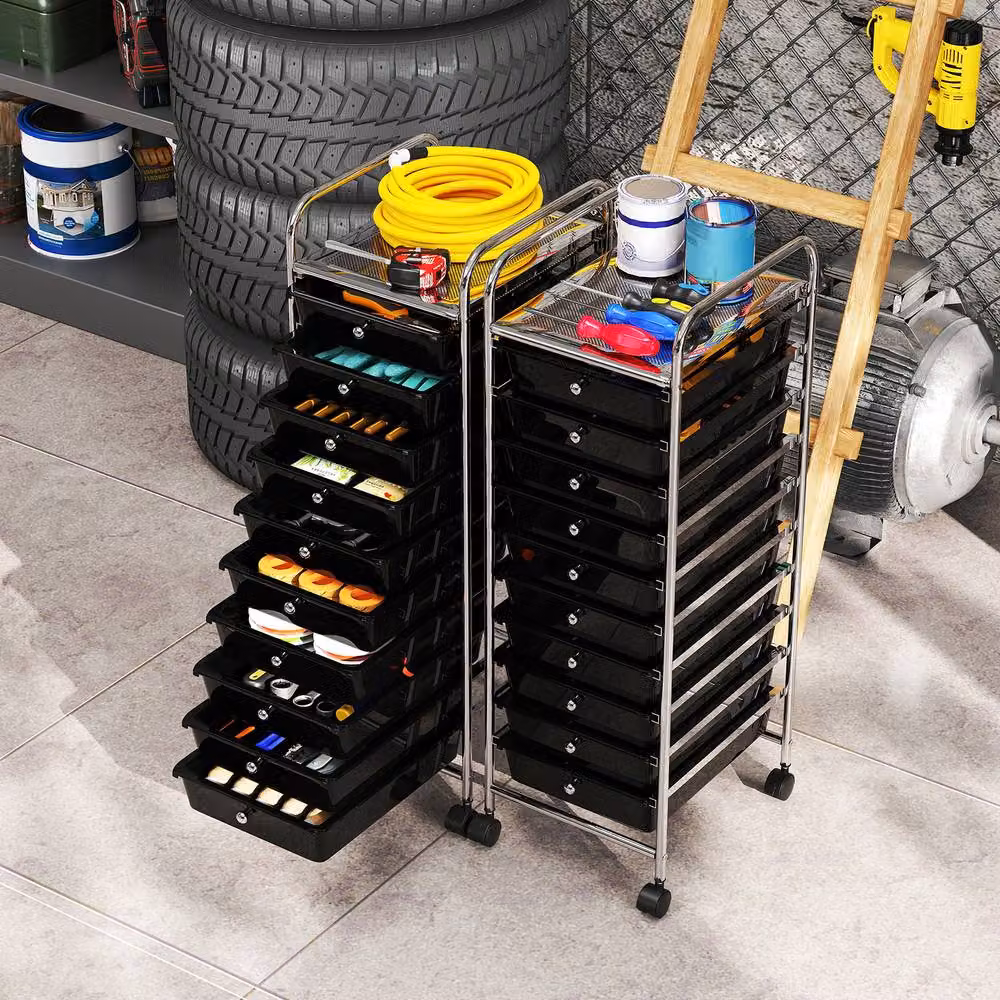 Gymax 10 Drawer Rolling Art and Craft Organizer Utility Cart in Black – 6