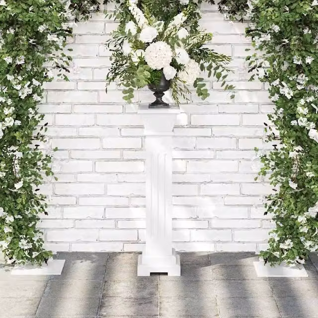 Berkfield Home Beautiful Classic Square Pillar Plant Stand in White MDF, W/D/H: 17 x 17 x 66 cm