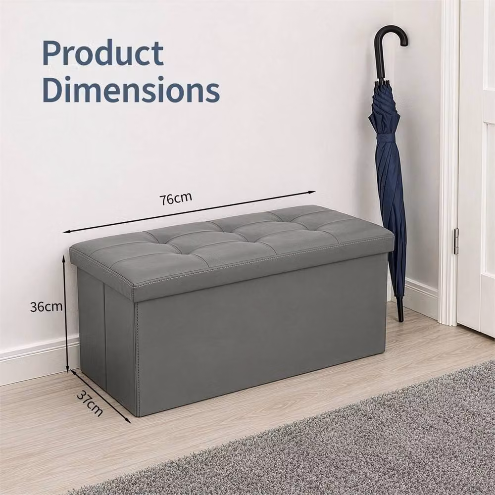 KORVIXA Dark Grey Faux Leather Foldable Storage Ottoman W/D/H: 76 x 37 x 37 cm – 2