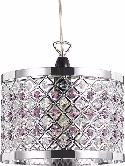 Happy Homewares Modern Round Sparkly Ceiling Pendant Light Shade with Beads in Purple and Transparent Multicolour – 1