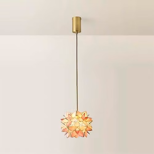 ValueLights Reine Pink Glass Flower Shade Ceiling Pendant Light with Brushed Gold Thread Fitting