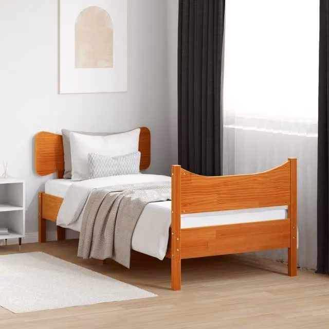 Berkfield Home Small Single Solid Wood Pine Bed Frame in Wax Brown, W/D/H: 75 x 190 cm – 1