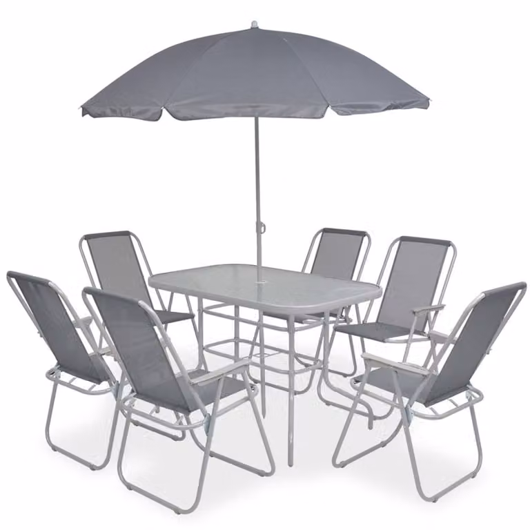 Berkfield Home 8 Piece Outdoor Dining Set in Grey Steel and Textilene with Glass Top