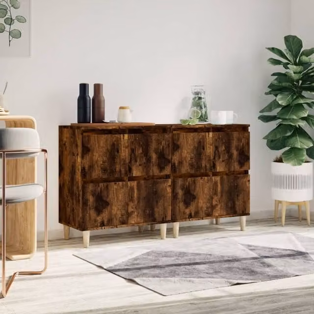 Berkfield Home Set of 2 Smoked Oak Sideboards in Brown, W/D/H: 60 x 35 x 70 cm – 1