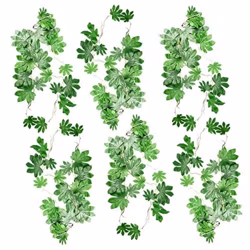 Leaf Design Multipack of 6 Green Artificial Hanging Trailing Aralia Plants, Length: 110 cm